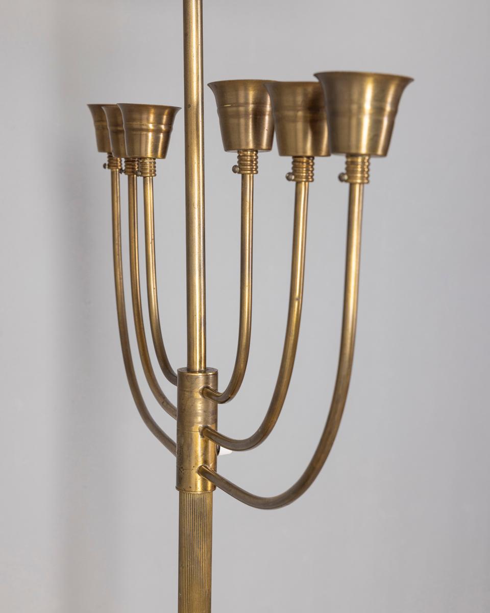 Lampada da terra vintage anni 50 in onice e ottone dorato design Italiano en vente 5
