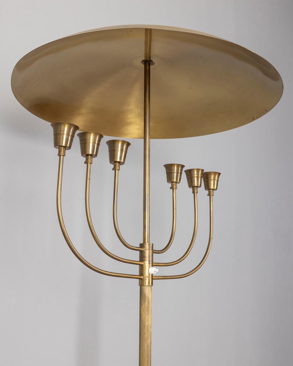 Lampada da terra vintage anni 50 in onice e ottone dorato design Italiano en vente 3