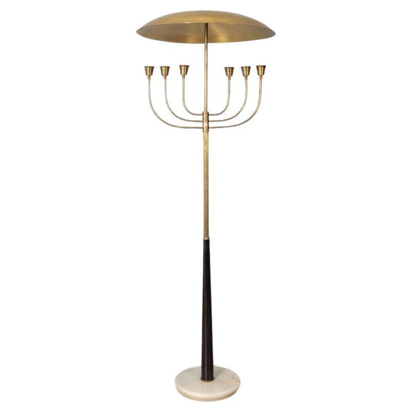Lampada da terra vintage anni 50 in onice e ottone dorato design Italiano