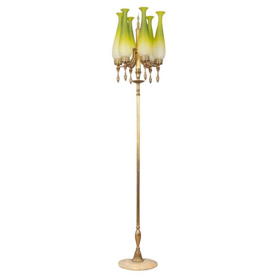 Vintage 1950er Stehlampe aus Messing und grünem Glas Italienisches Design