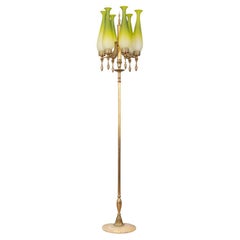Vintage 1950er Stehlampe aus Messing und grünem Glas Italienisches Design