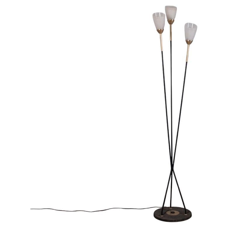 Lampada da terra vintage anni '60 a tre luci in vetro, design Italiano
