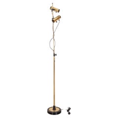 Lampada da terra vintage anni 70 in ottone dorato a due luci design Italiano