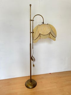Vintage Floor Lamp with Art Nouveau Embroidered Lampshade, 1960s