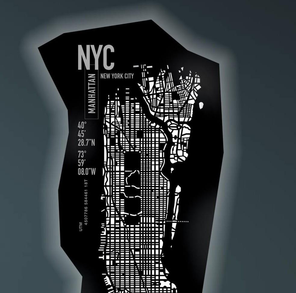 Modern Lampada di New York da parete in pelle, retroilluminata personalizzabile For Sale