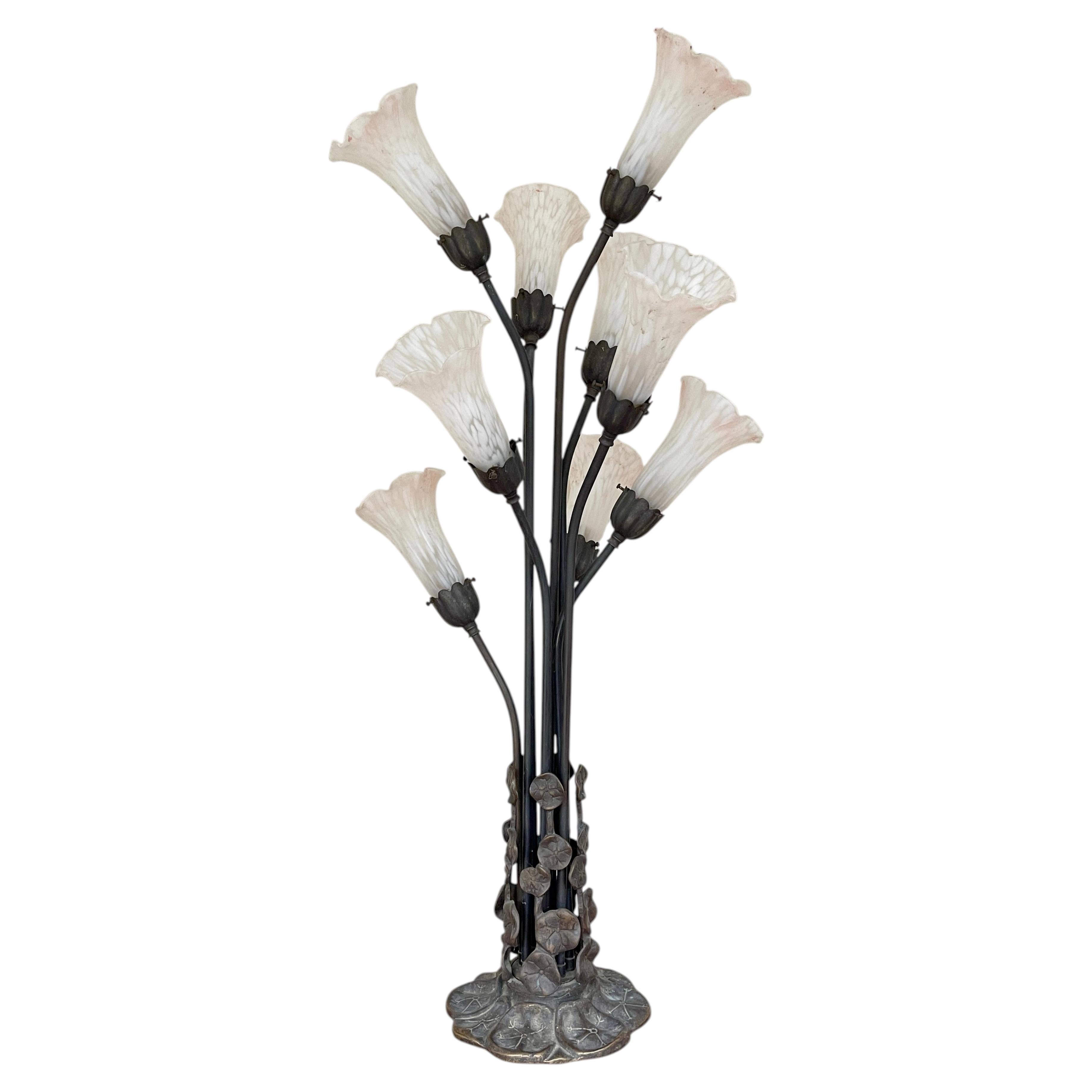 Lamp, "Fiori di Luce" 8-light metal and frosted glass, Italy, 1970s