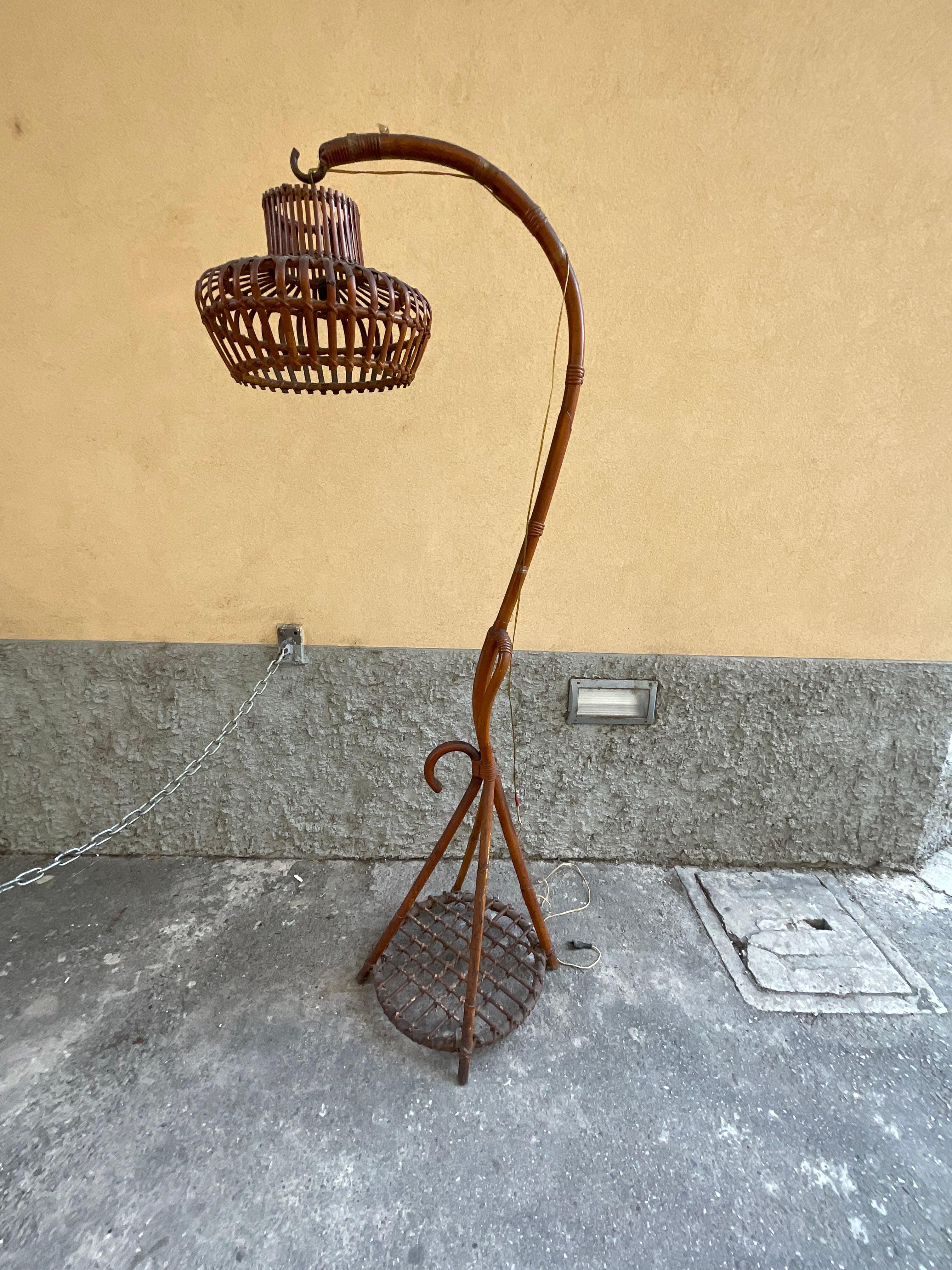 Lampada in bambù e vimini - Made in Italy - 1960 in vendita 2