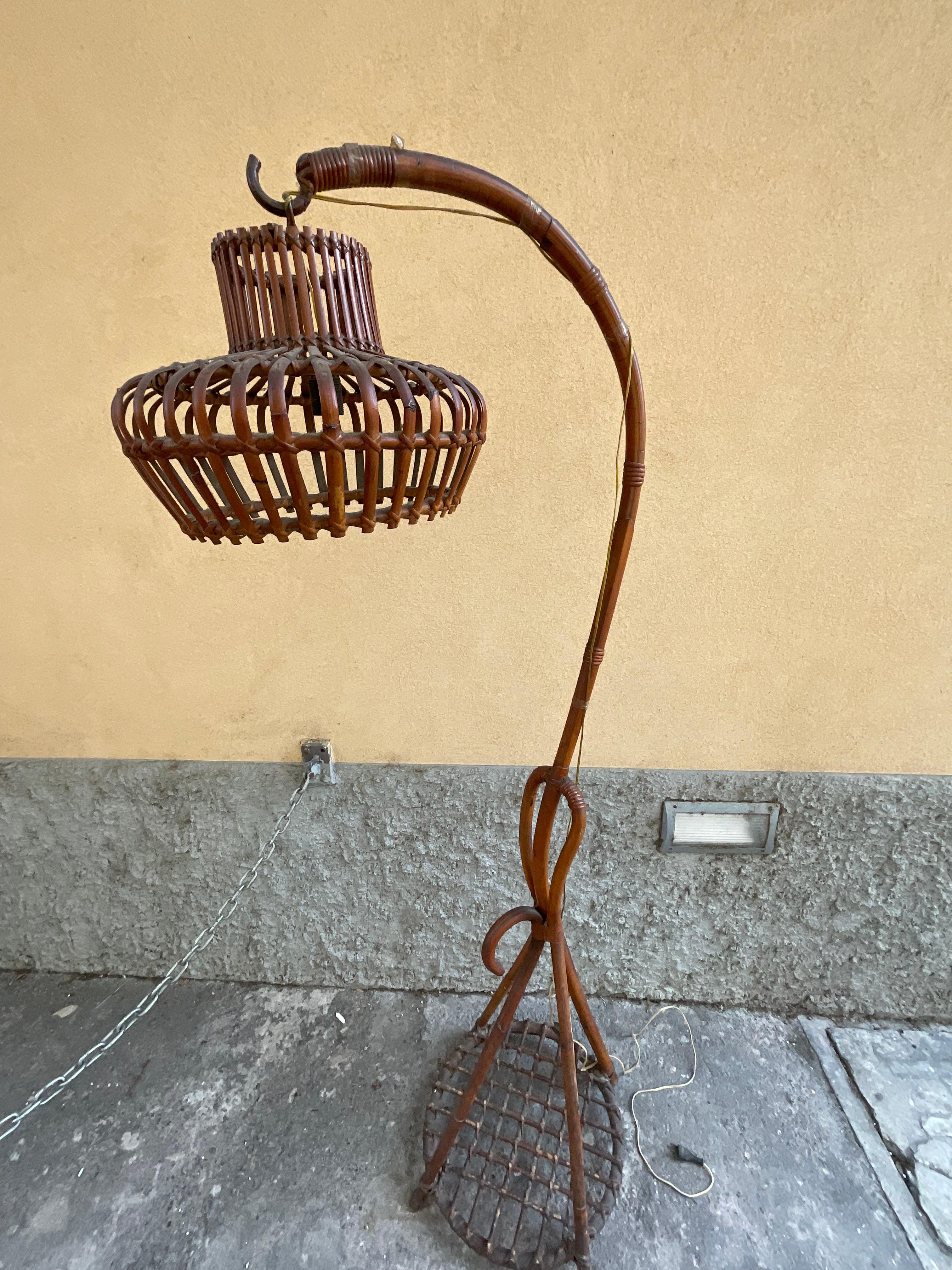 Lampada in bambù e vimini - Made in Italy - 1960 in vendita 6