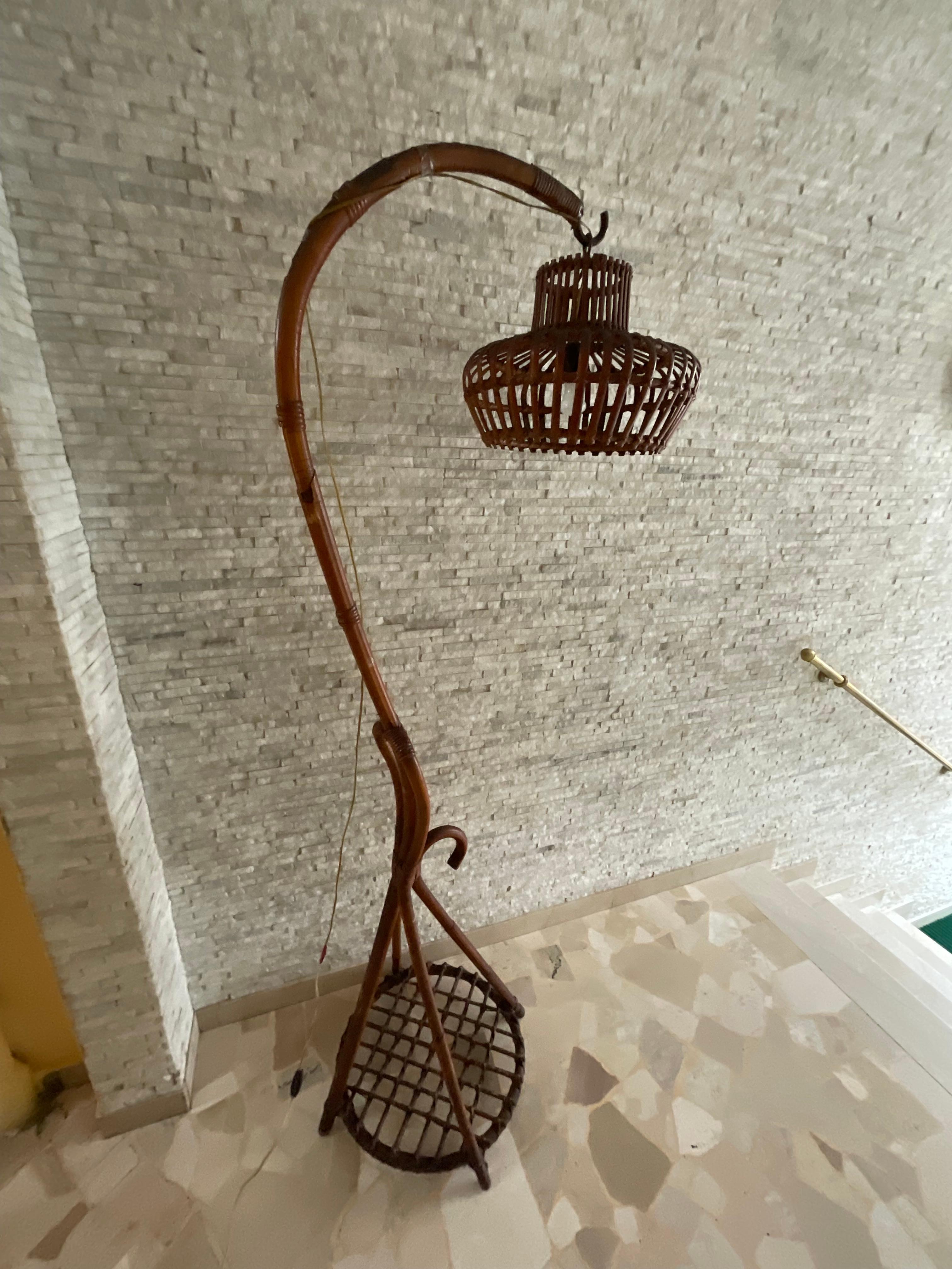 Annodato a mano Lampada in bambù e vimini - Made in Italy - 1960 in vendita