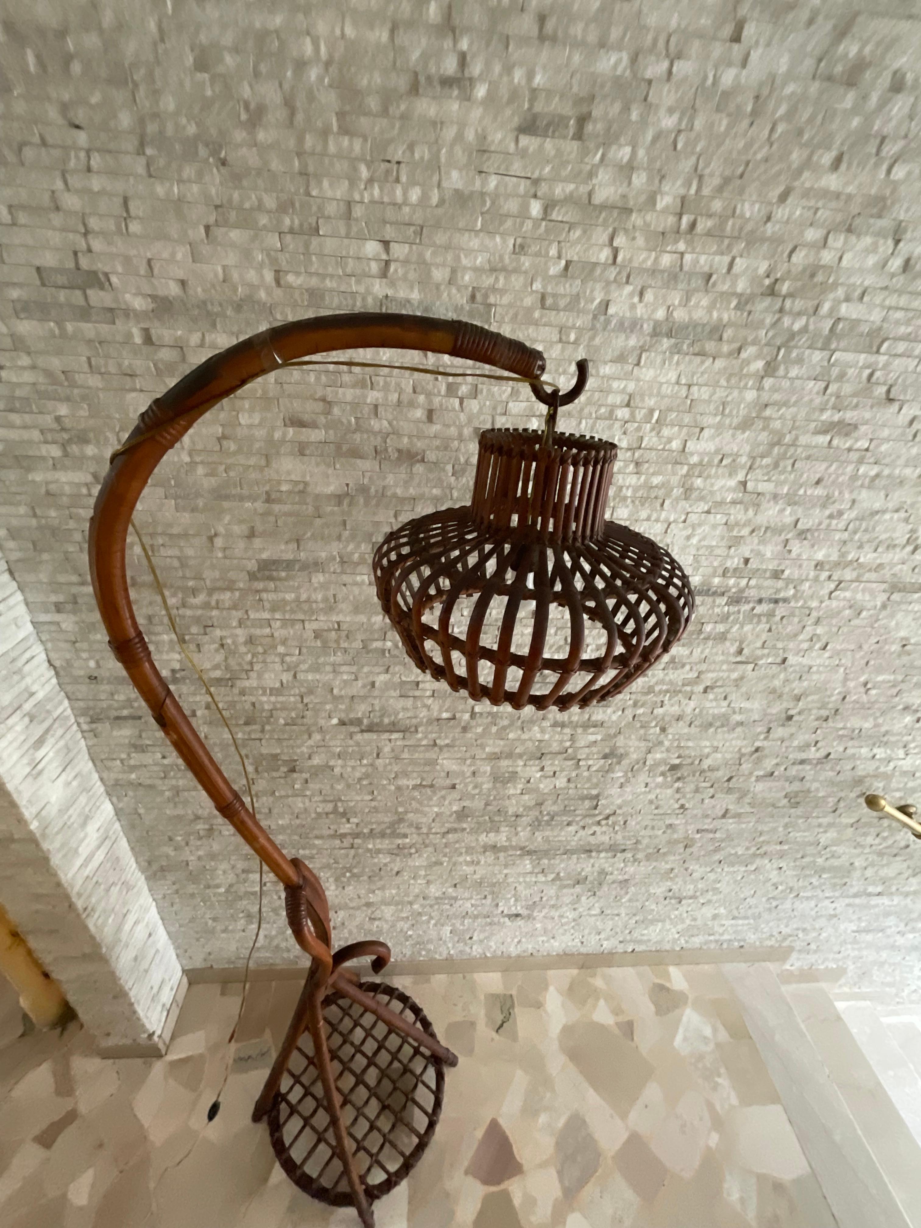 Mid-20th Century Lampada in bambù e vimini - Made in Italy - 1960 in vendita