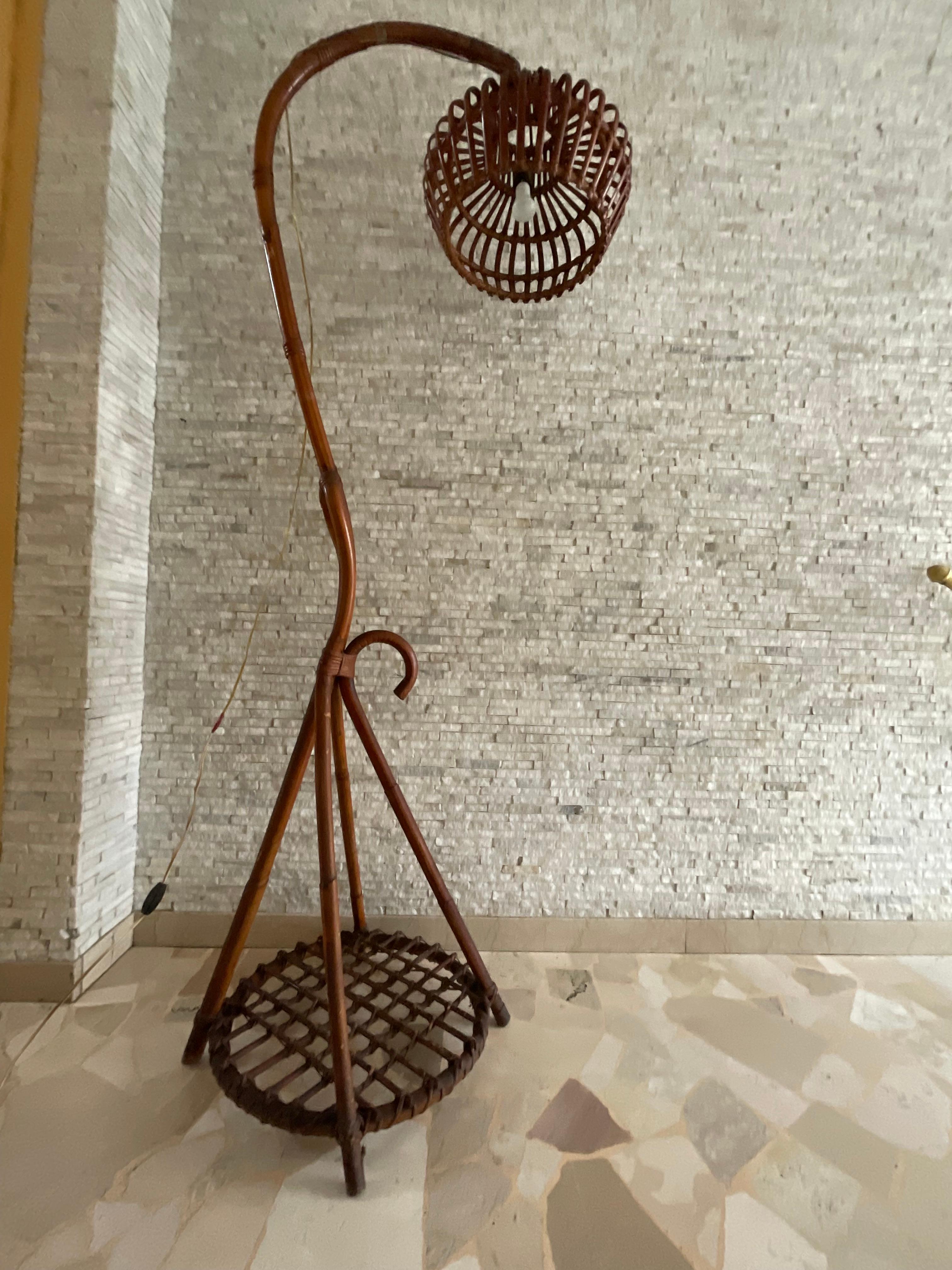 Lampada in bambù e vimini - Made in Italy - 1960 in vendita 1