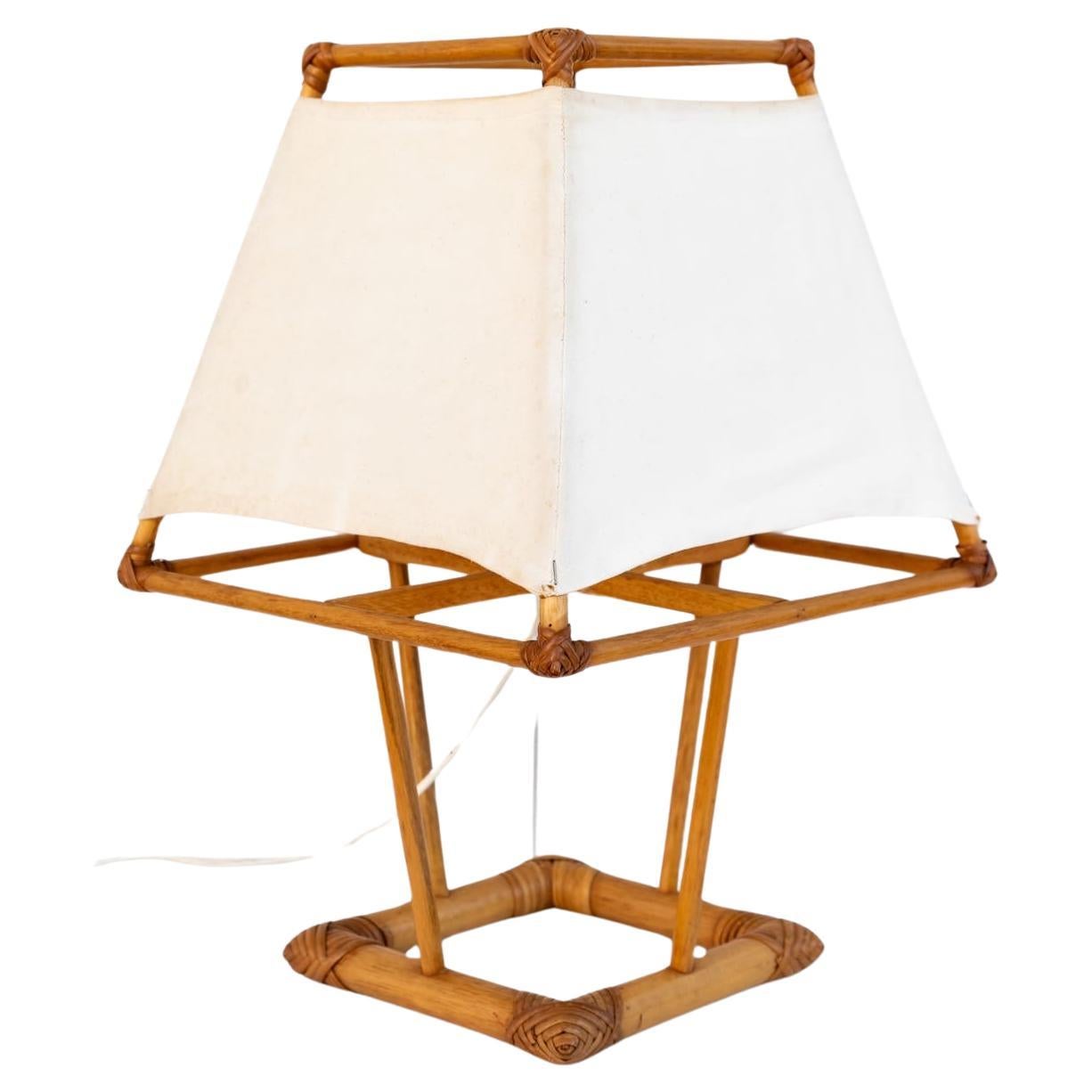 Lampada in legno e rattan, Anni '70