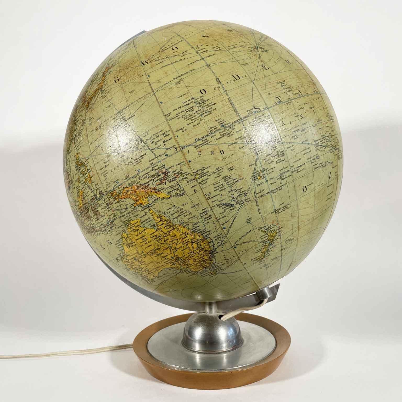 Wood German Political World Map Lamp JRO Globus Munich Mid-20th Century