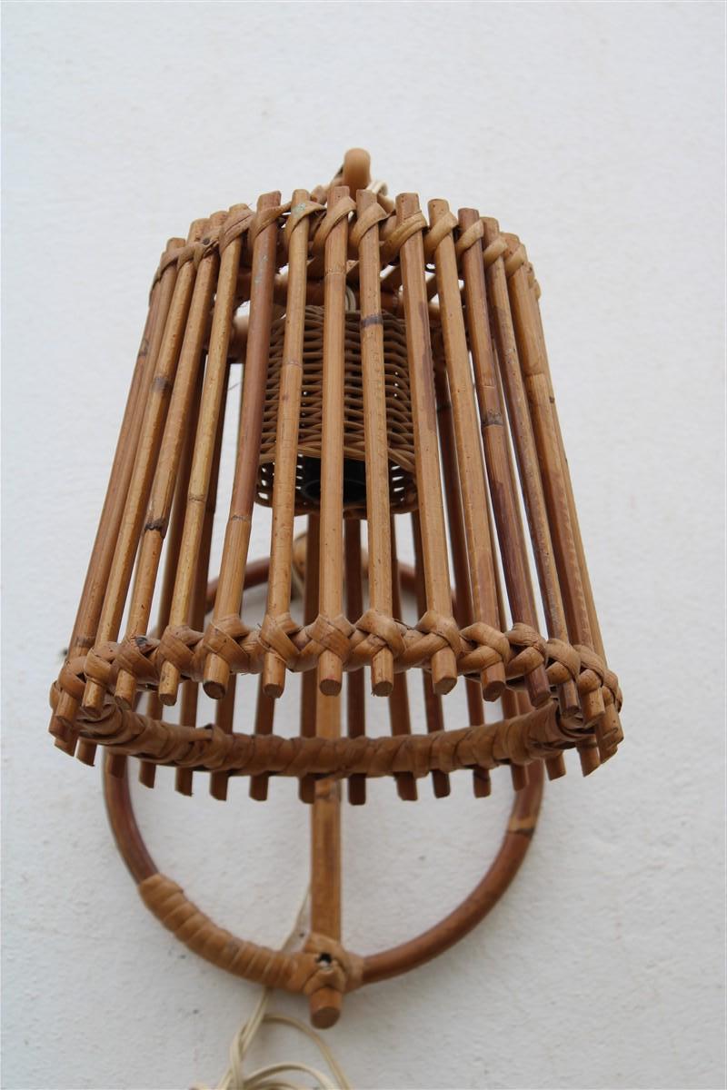 Aplique de pared de mediados de siglo  Italiano  Bambú Trenzado a Mano Años 50 Estilo Franco Albini en venta 5