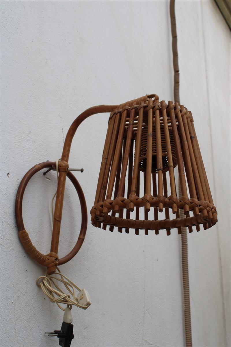 Aplique de pared de mediados de siglo  Italiano  Bambú Trenzado a Mano Años 50 Estilo Franco Albini en venta 4