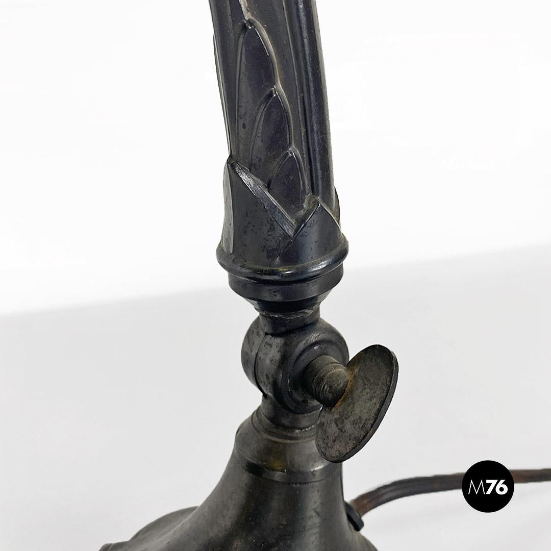 Black metal and fabric ministerial table lamp, antique, 1900s For Sale 5