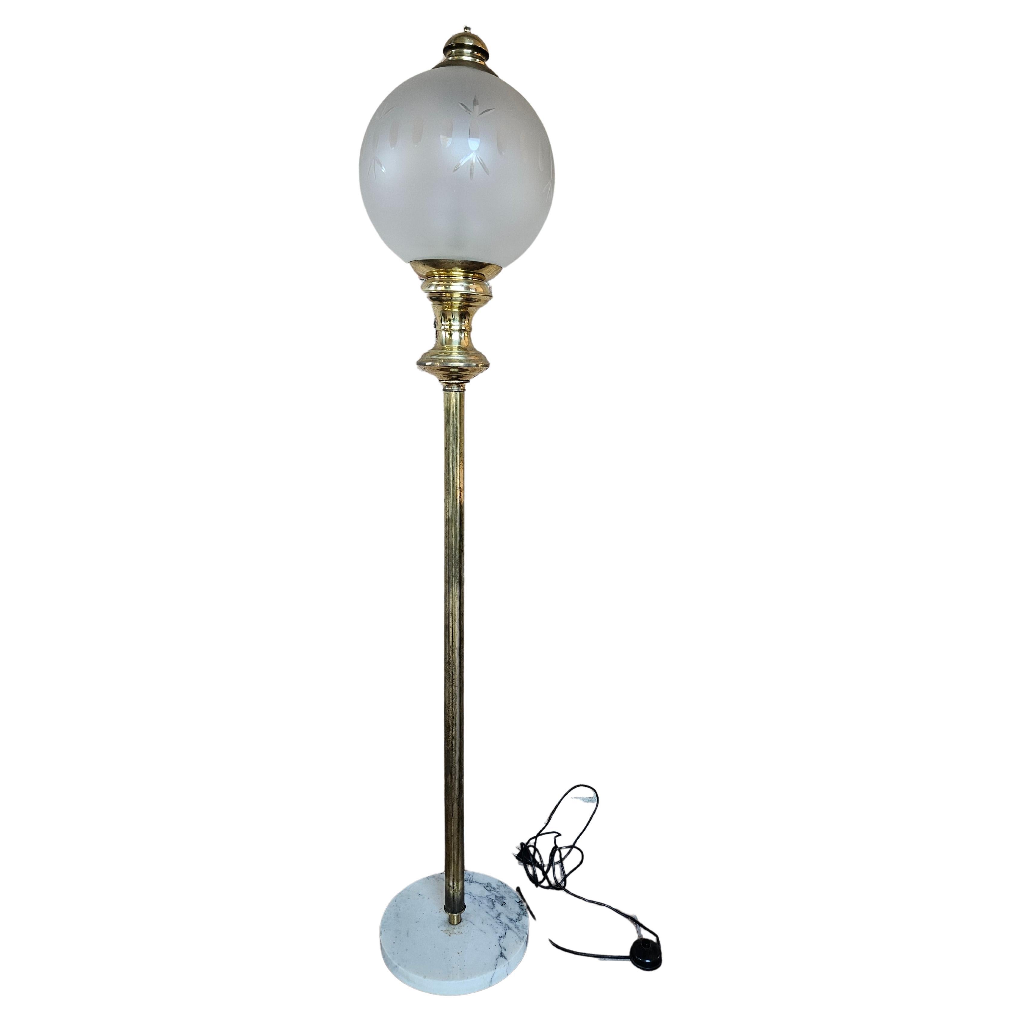 Floor lamp floor lamp made of glass, brass and marble 1980s For Sale