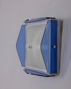 Lampada plafoniera vintage anni 70 in vetro blu design Italiano