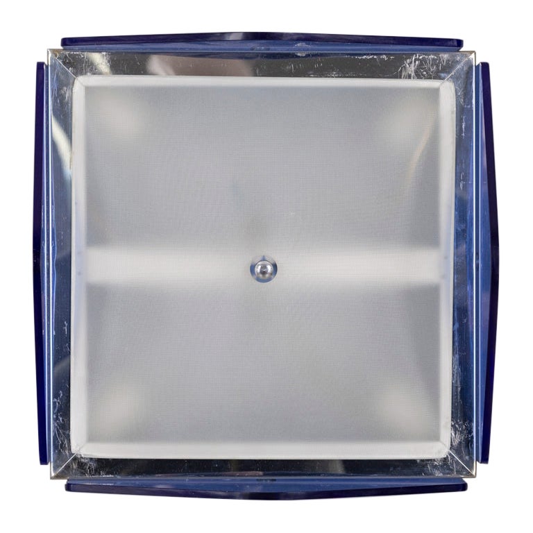 Vintage 1970s ceiling lamp in blue glass Italian design