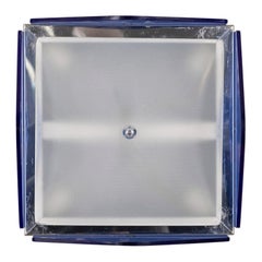 Lámpara de techo vintage 70s de cristal azul diseño italiano