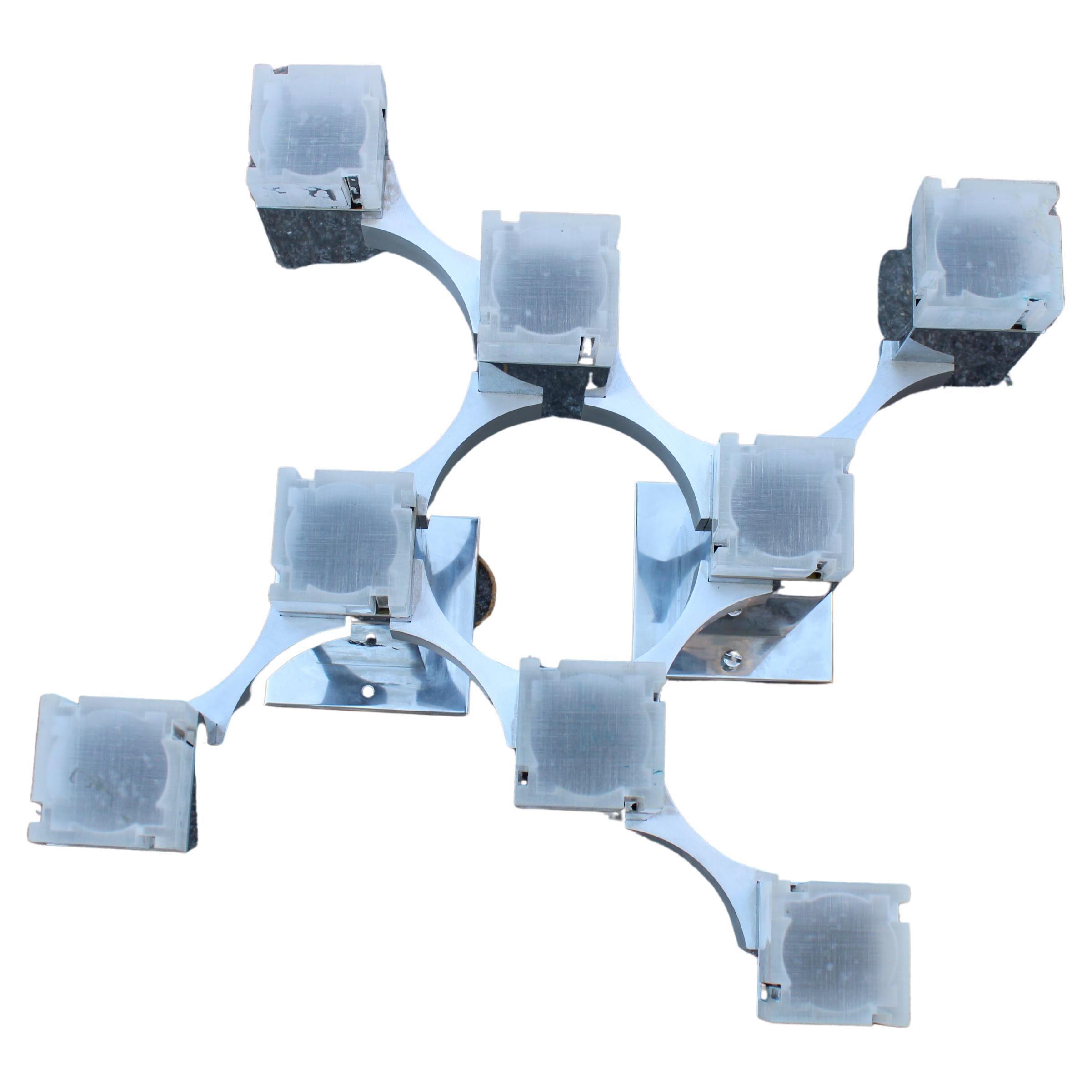 Lampadario scultura in metallo cromato e metacrilato, Sciolari Cubic Made in Italy Design.