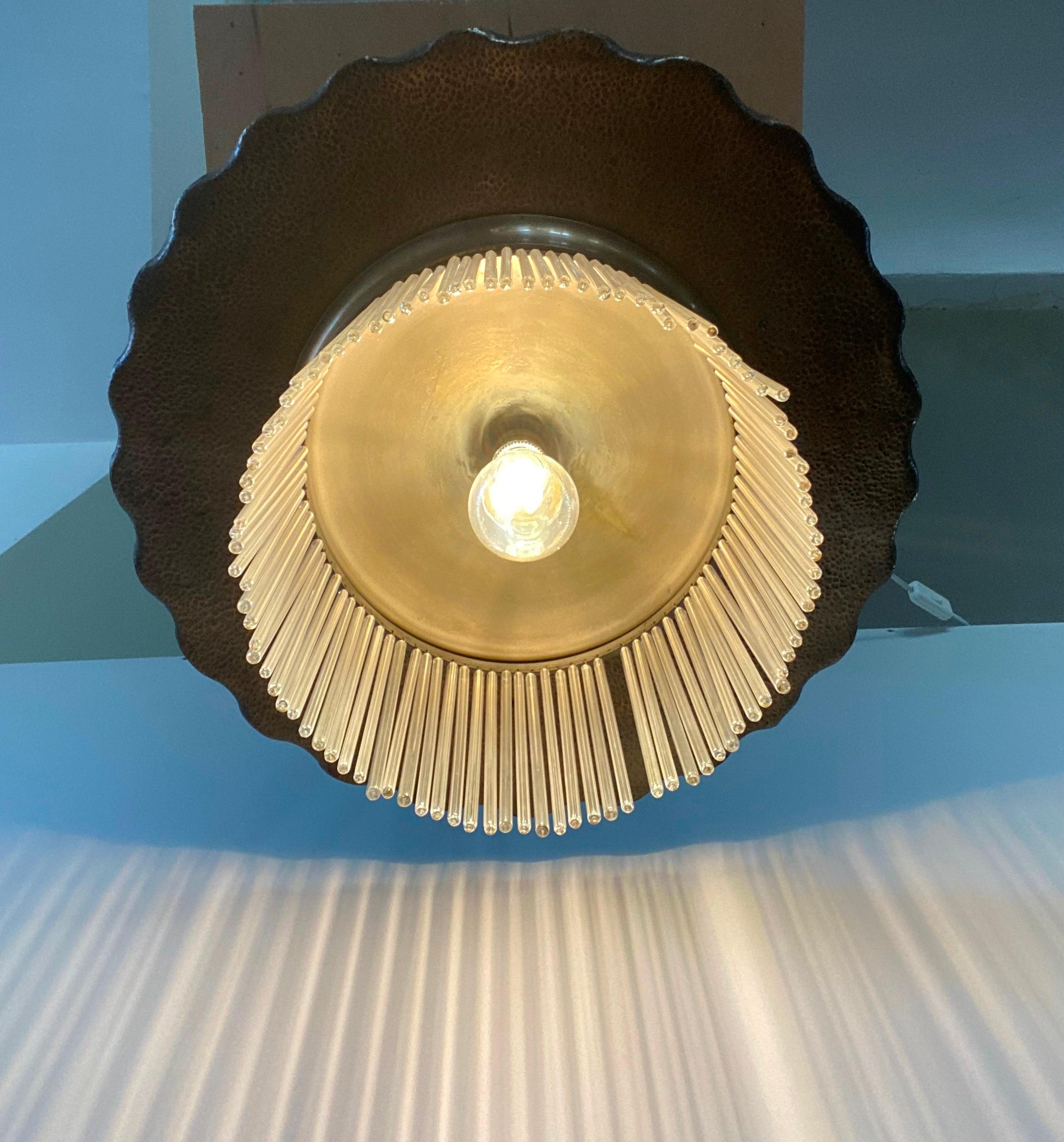 Lampada Secessionista in Ottone con Bacchette di Vetro, Austria, Inizio XX secol in vendita 7