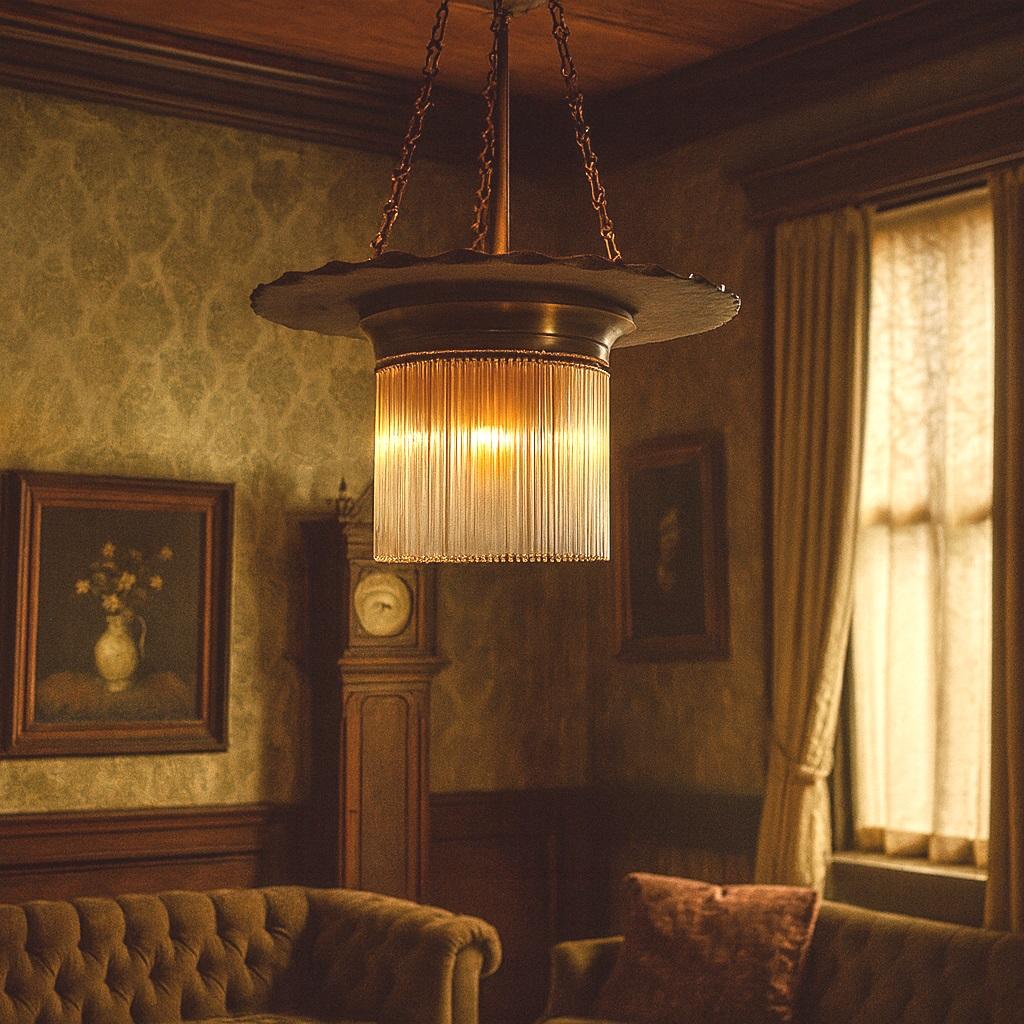 Lampada Secessionista in Ottone con Bacchette di Vetro, Austria, Inizio XX secol in vendita 12