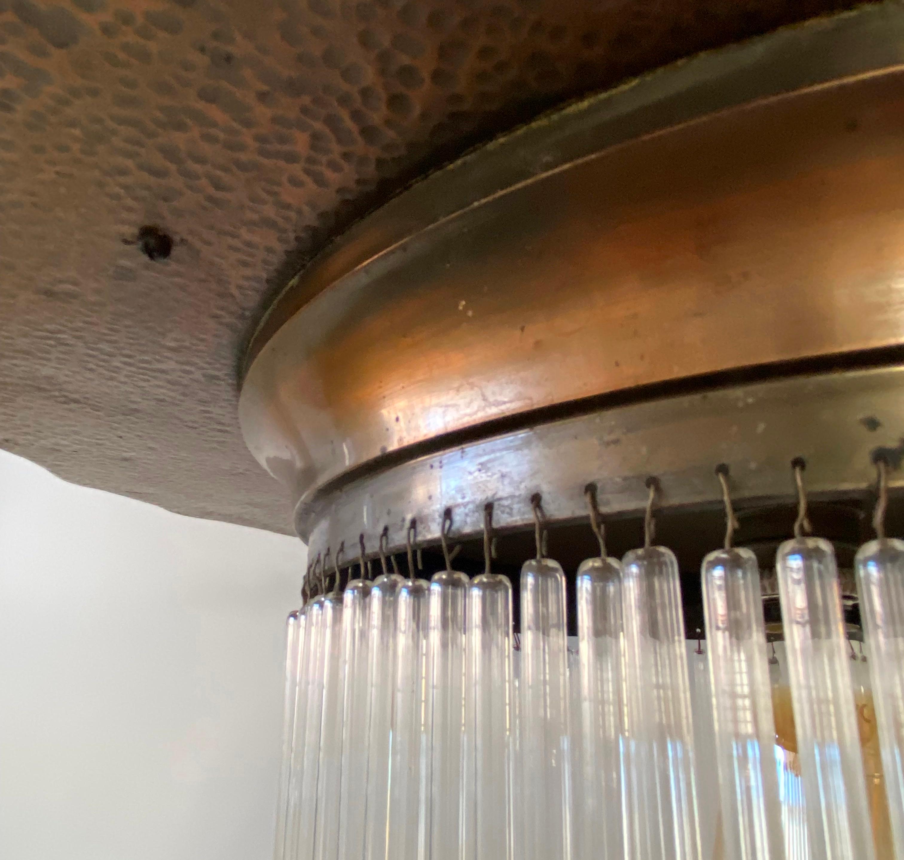 Lampada Secessionista in Ottone con Bacchette di Vetro, Austria, Inizio XX secol in vendita 2