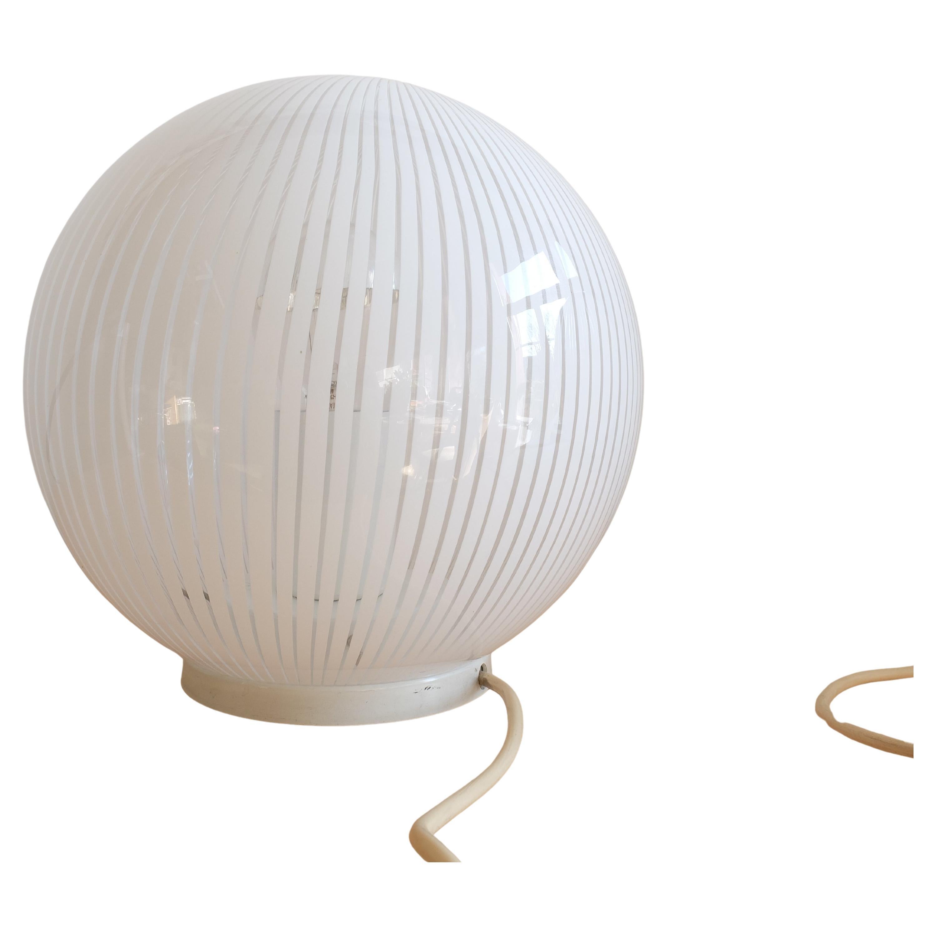 Venini spherical lamp Tessuto series glass white stripes Murano 1960s design For Sale