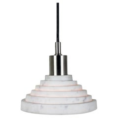 Lampada sospensione in marmo bianco Carrara e acciaio