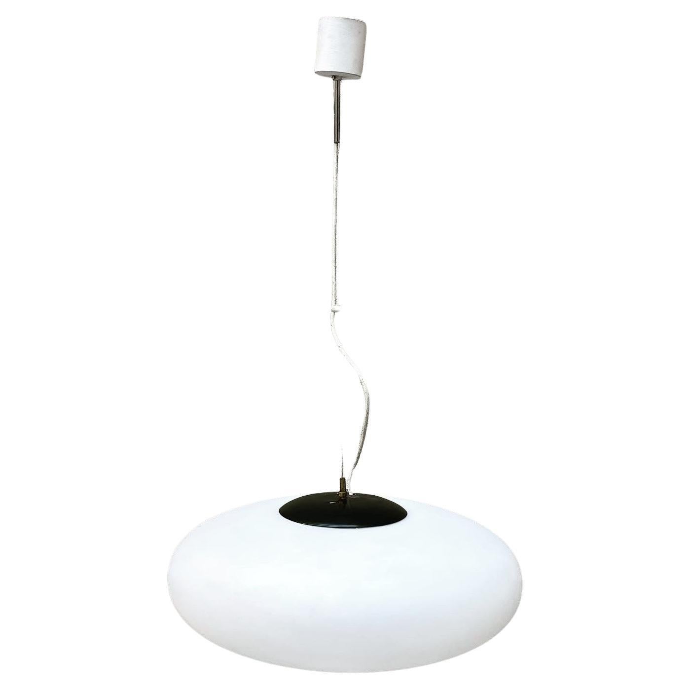 Satin Glass Suspension Lamp in the Style of Stilnovo - Italy 1950s For Sale