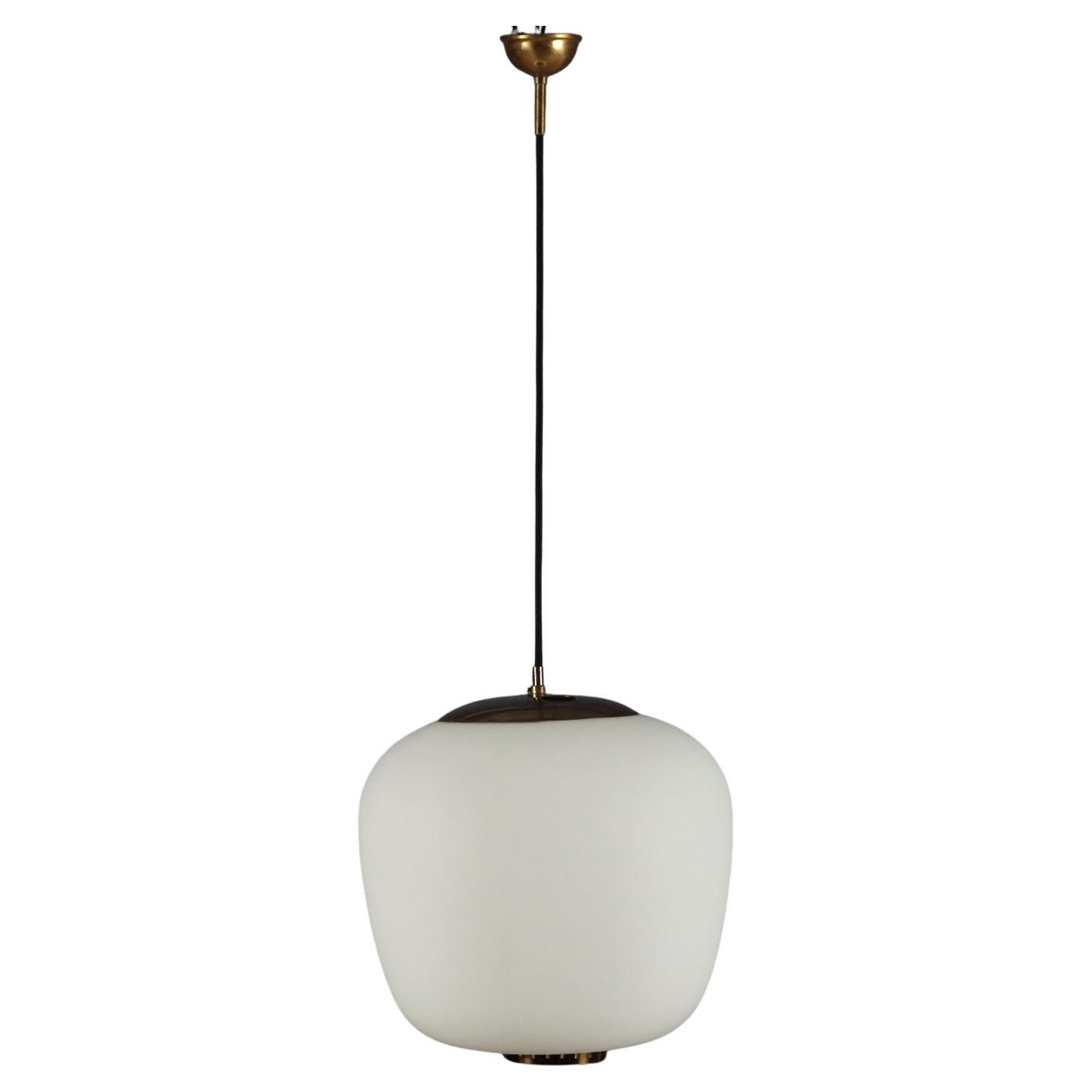 Stilnovo Mid-Century Modern Pendant Light, Opaline Glass & Brass