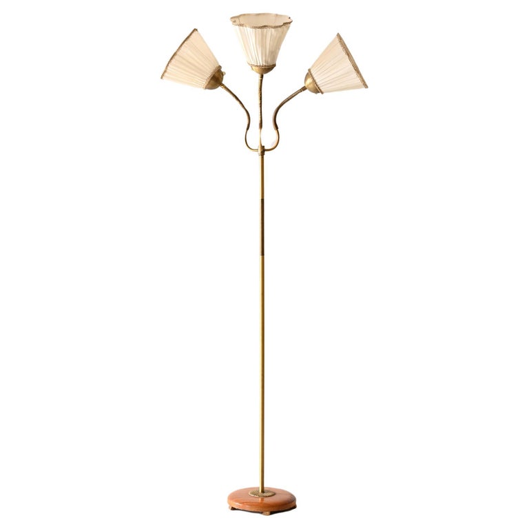 Elegante Lampada Vintage da Terra Anni 60 Metallo Ottone Vetro Opalino