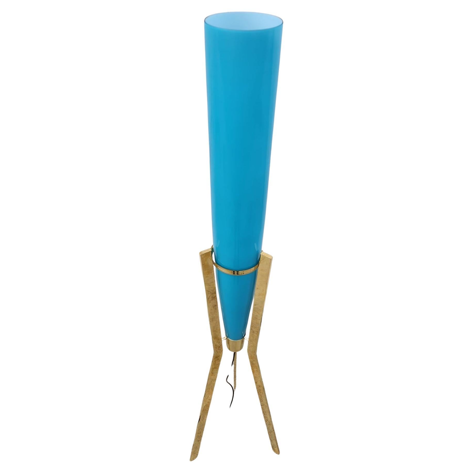 Preciosa lámpara de pie azul cielo , 90 cm cristal de Murano , elaboración 