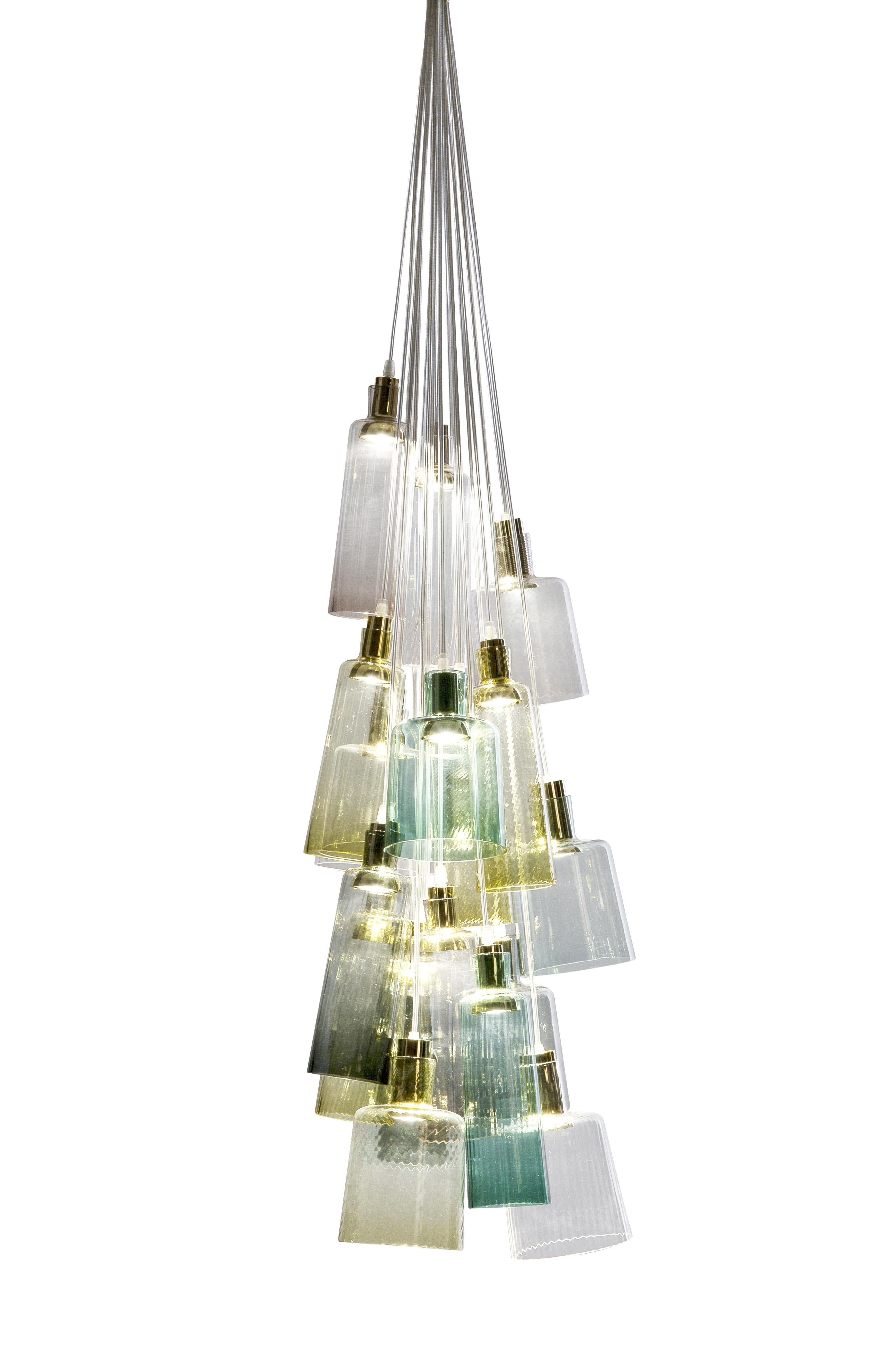 Lampada21, Pendant Handcrafted Muranese Glass, Aquamarine Twisted MUN by VG In New Condition In Treviso, Treviso