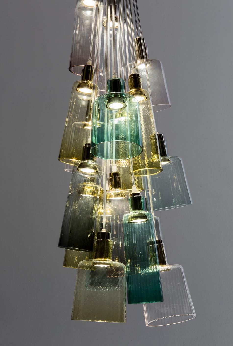 Contemporary Lampada21, Pendant Handcrafted Muranese Glass, Aquamarine Twisted MUN by VG