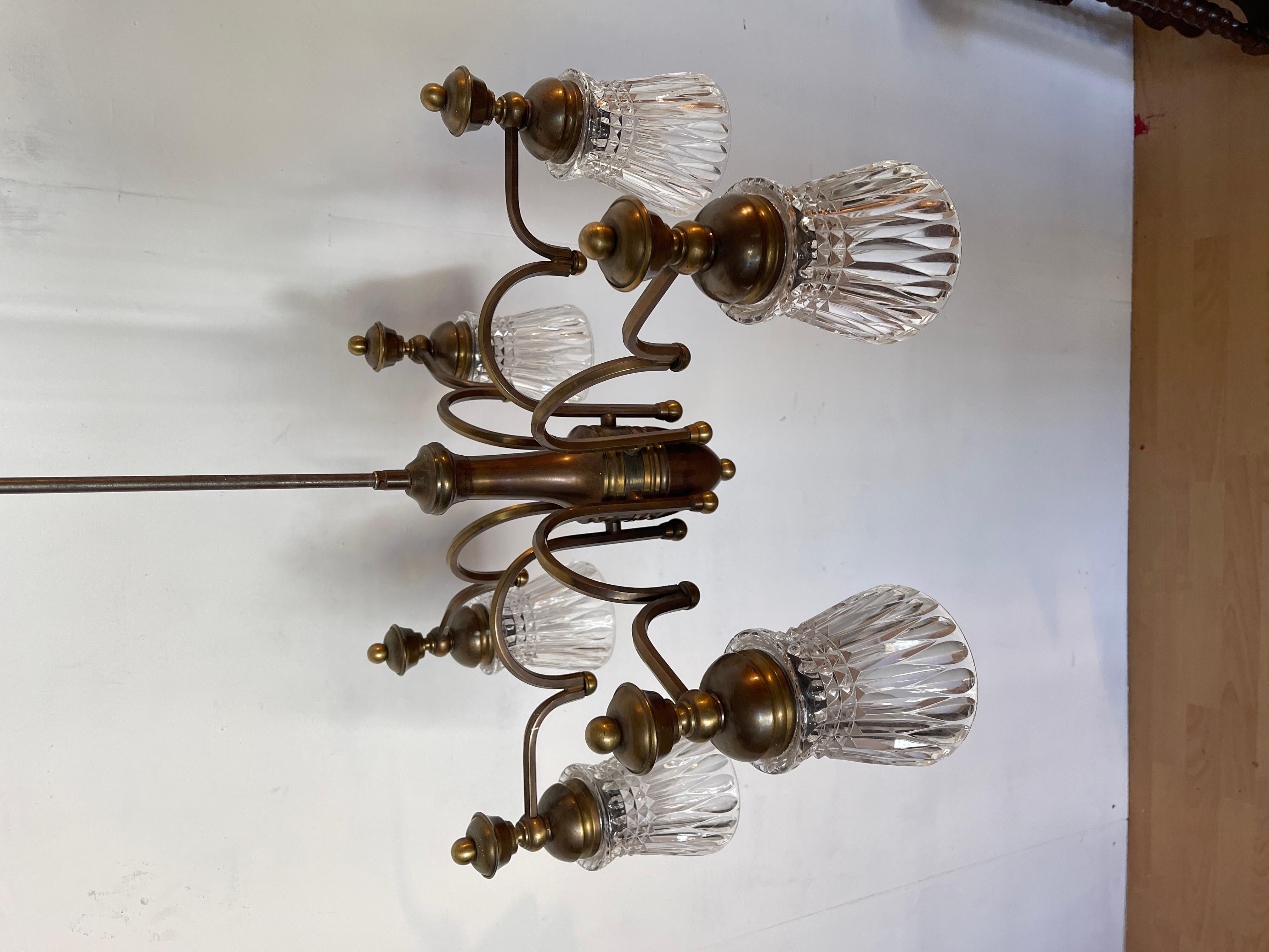Lampadadario ArtDeco in bronzo e vetro anni '50 Otro en venta