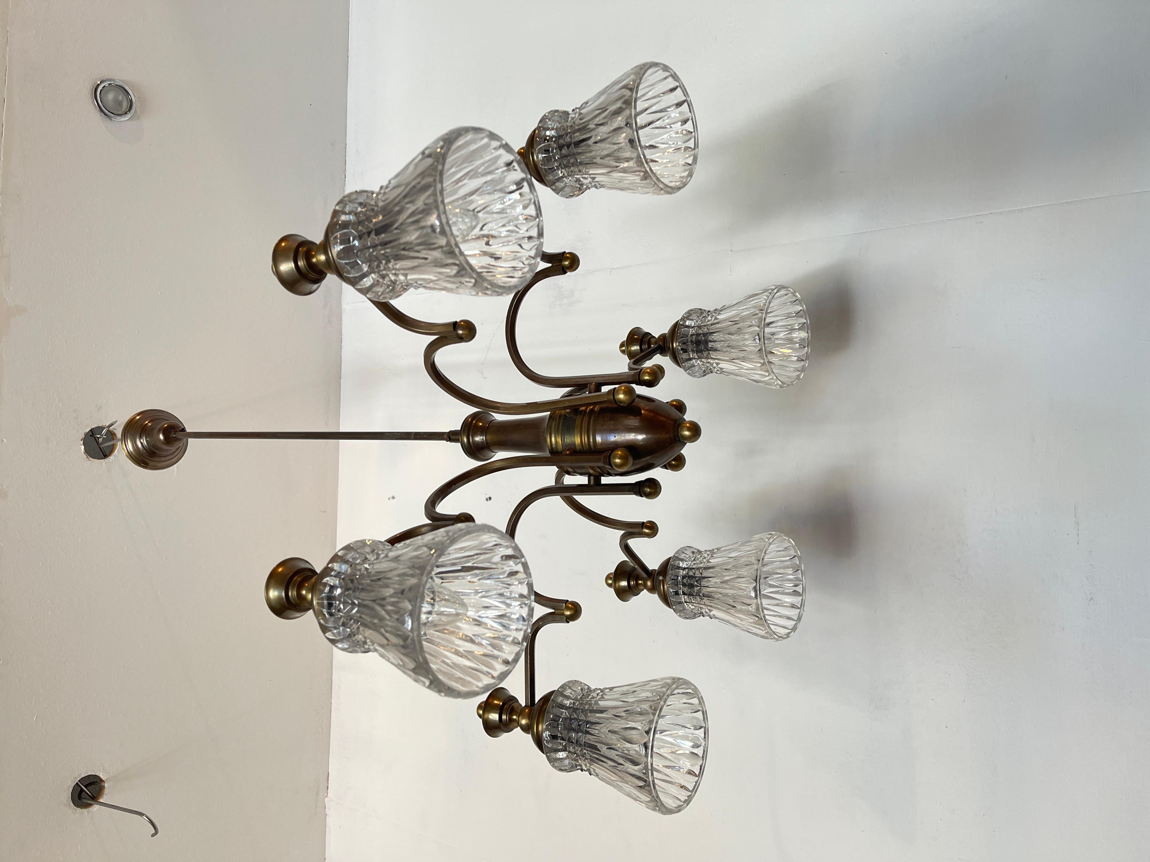 Lampadadario ArtDeco in bronzo e vetro anni '50 Italian en venta