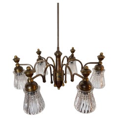 Lampadadario ArtDeco in bronzo e vetro anni '50