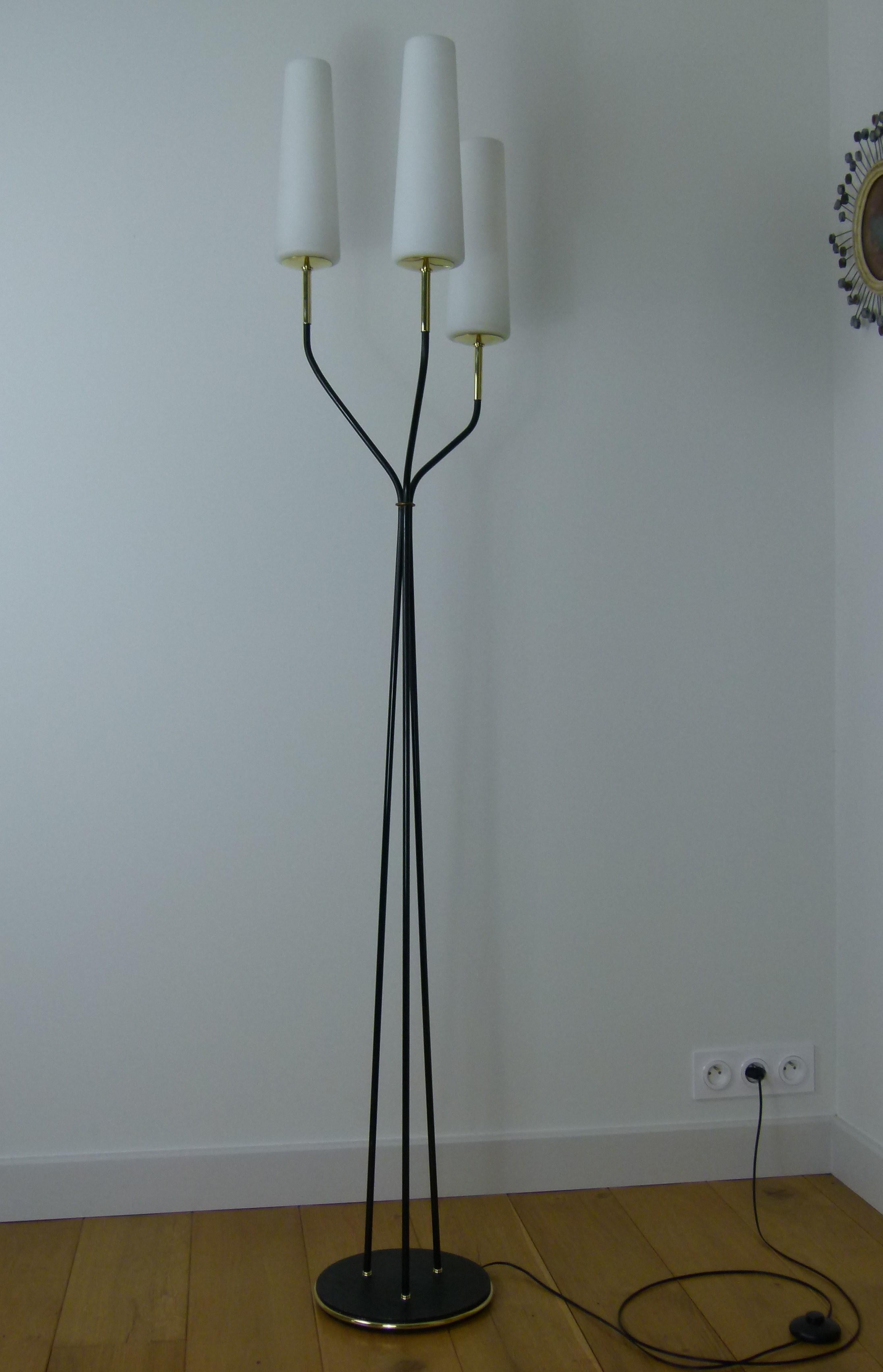 1950s Floor Lamp with Three Lighted Arms by Maison Lunel 4