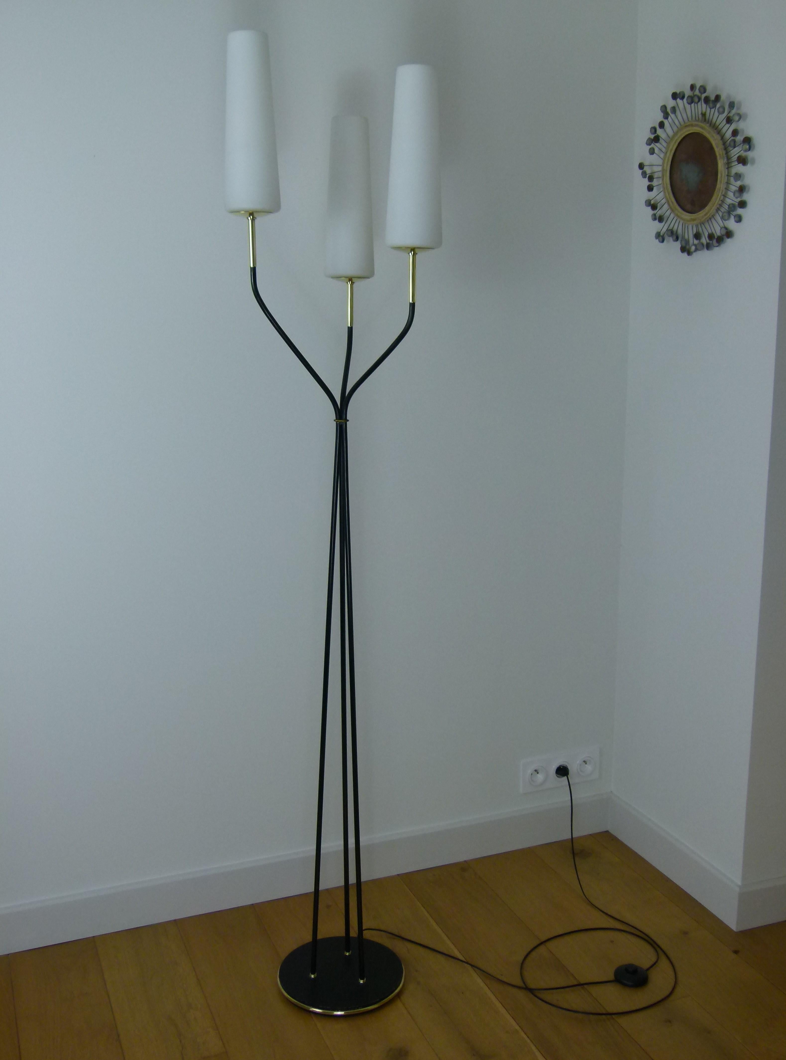 Mid-Century Modern 1950s Floor Lamp with Three Lighted Arms by Maison Lunel