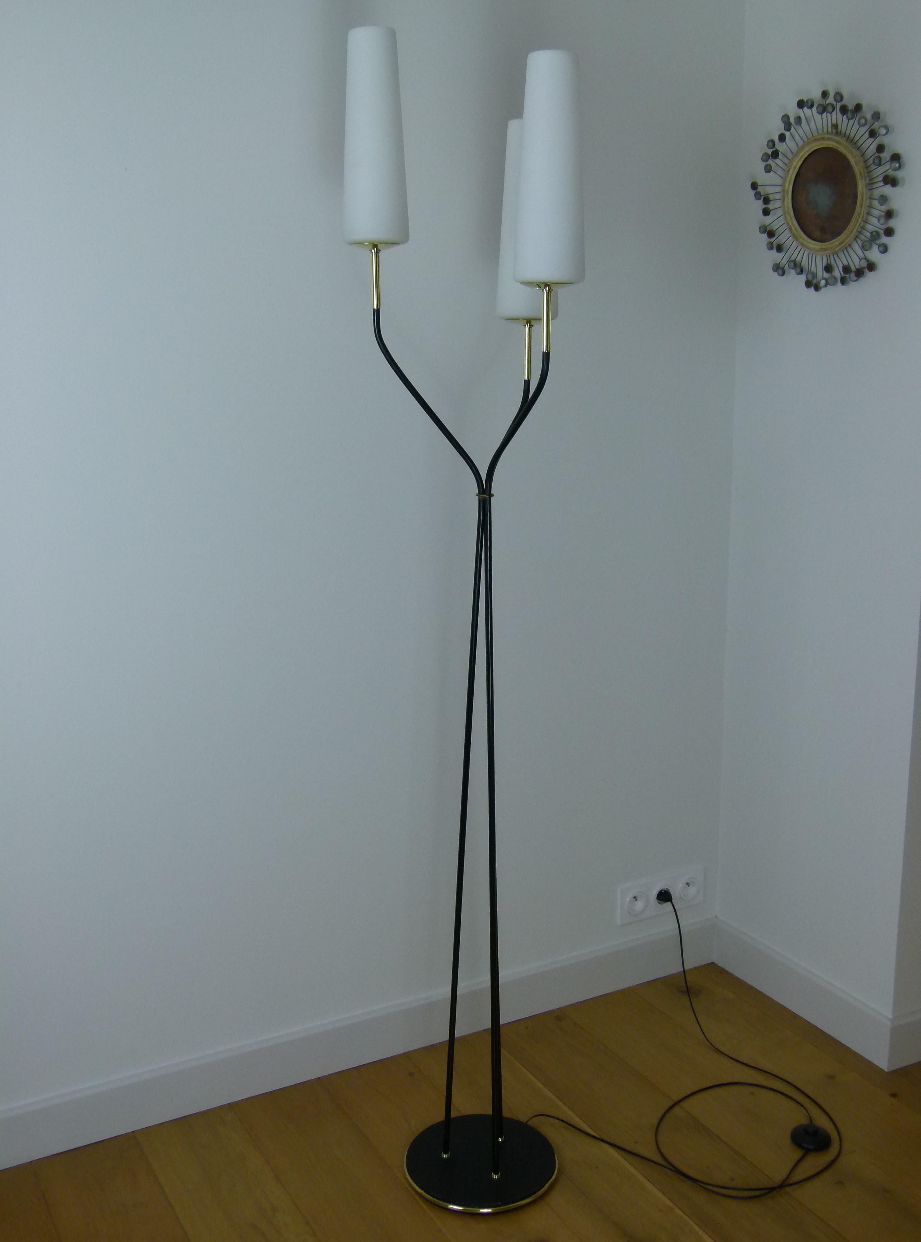 Metal 1950s Floor Lamp with Three Lighted Arms by Maison Lunel