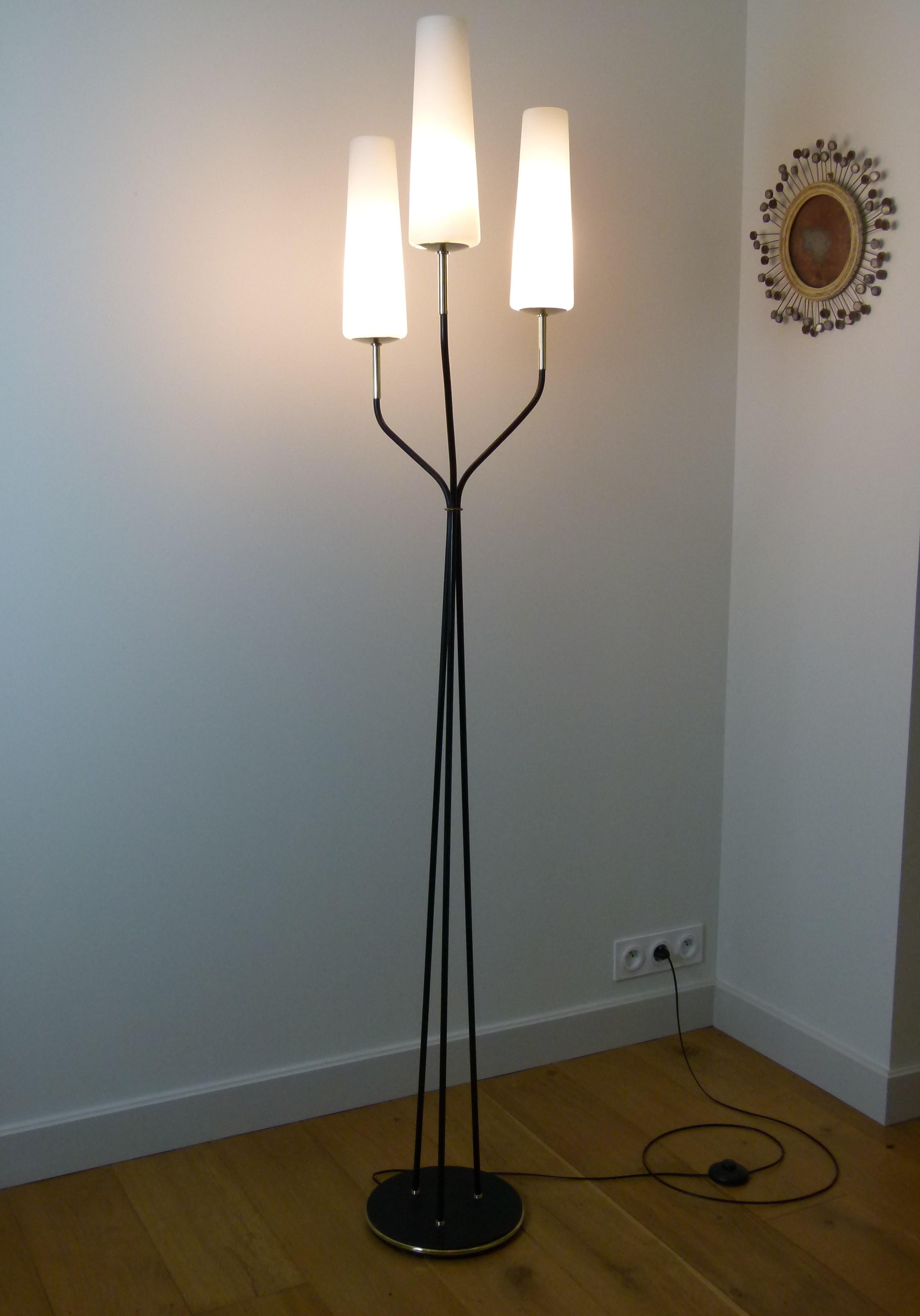 1950s Floor Lamp with Three Lighted Arms by Maison Lunel 1