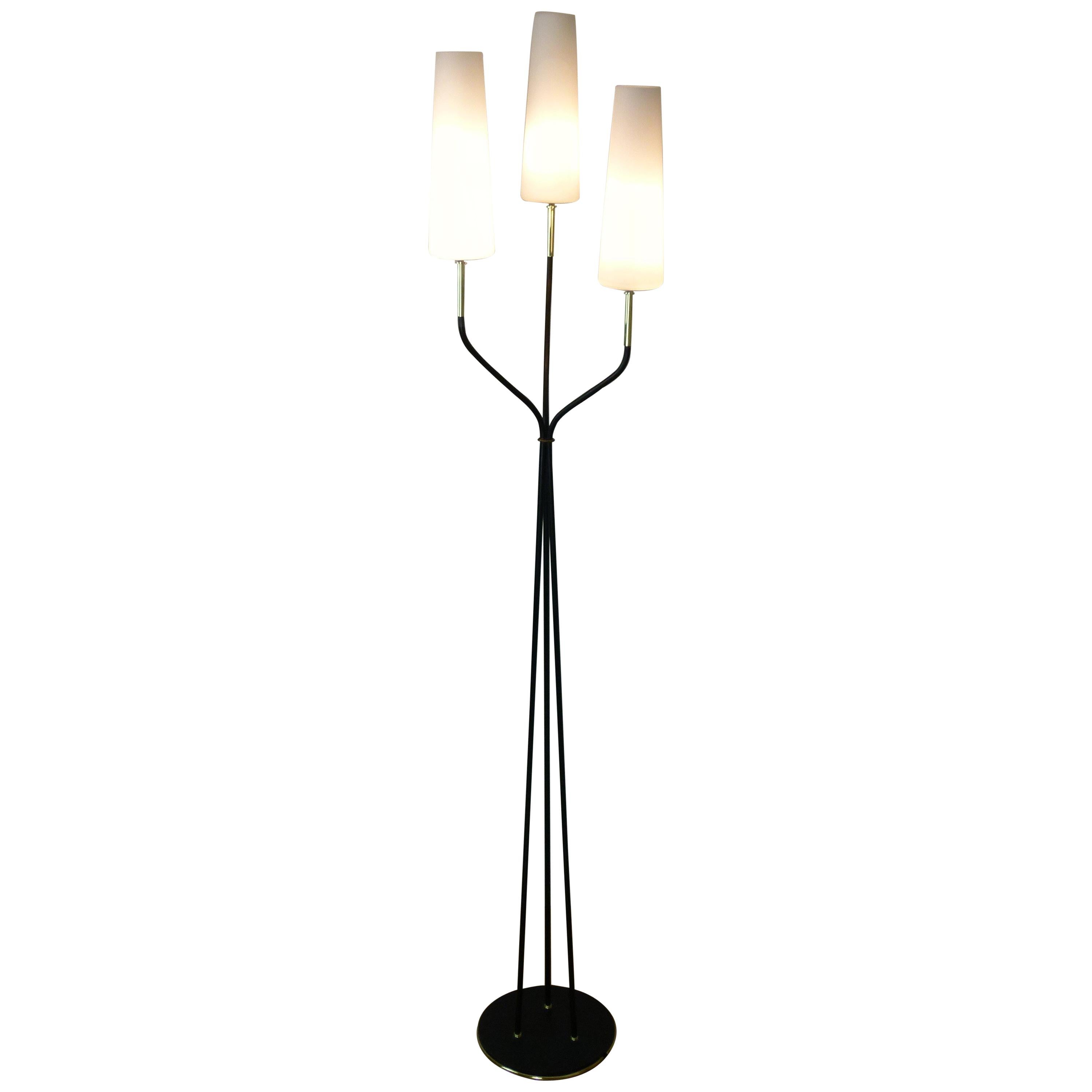 1950s Floor Lamp with Three Lighted Arms by Maison Lunel