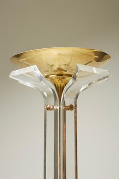 Lampadaire En Plexiglas Et Laiton Hollywood Regency 1970