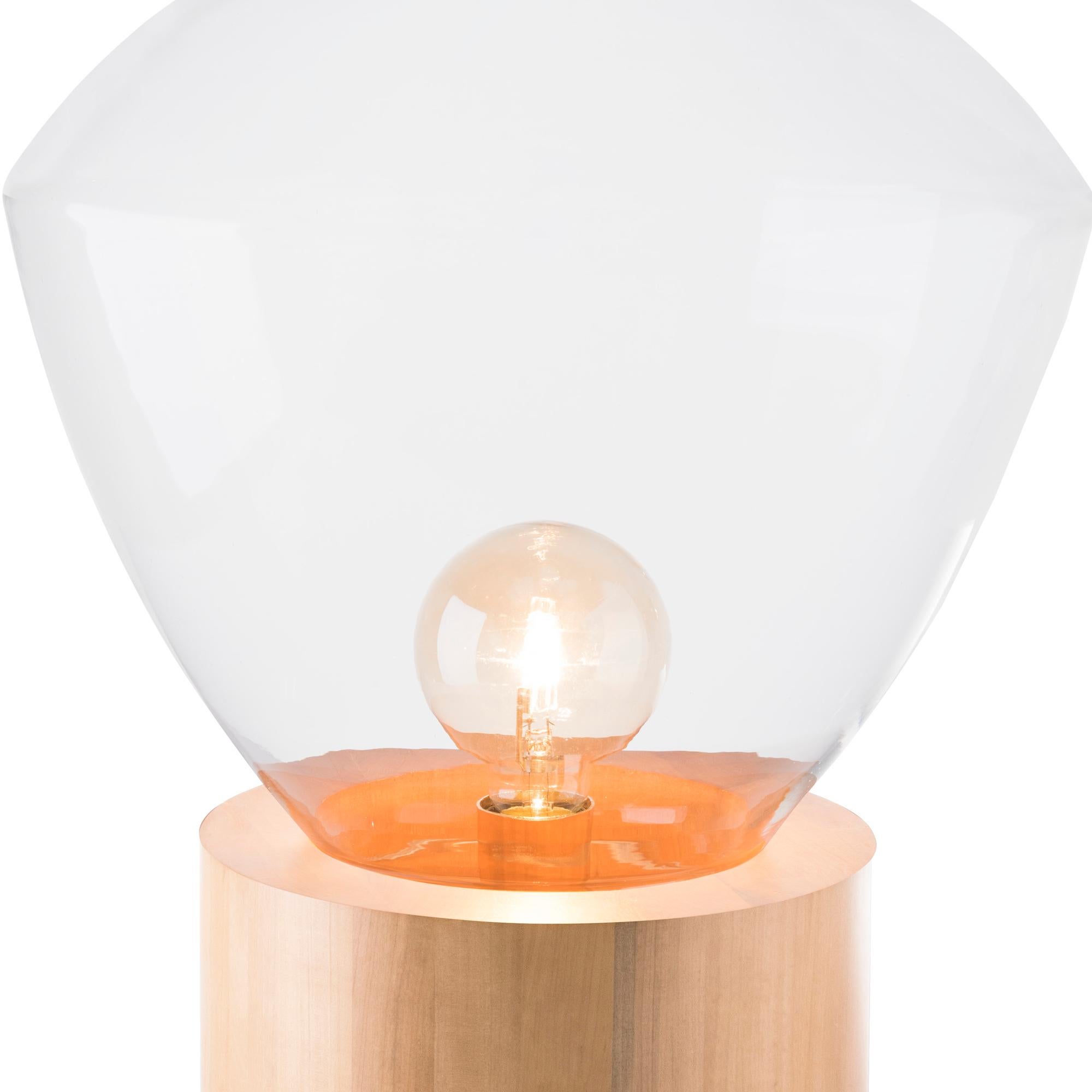 Hand-Crafted Table Lamp Lampadari #6, Brazilian Wood, Metal and Glass For Sale