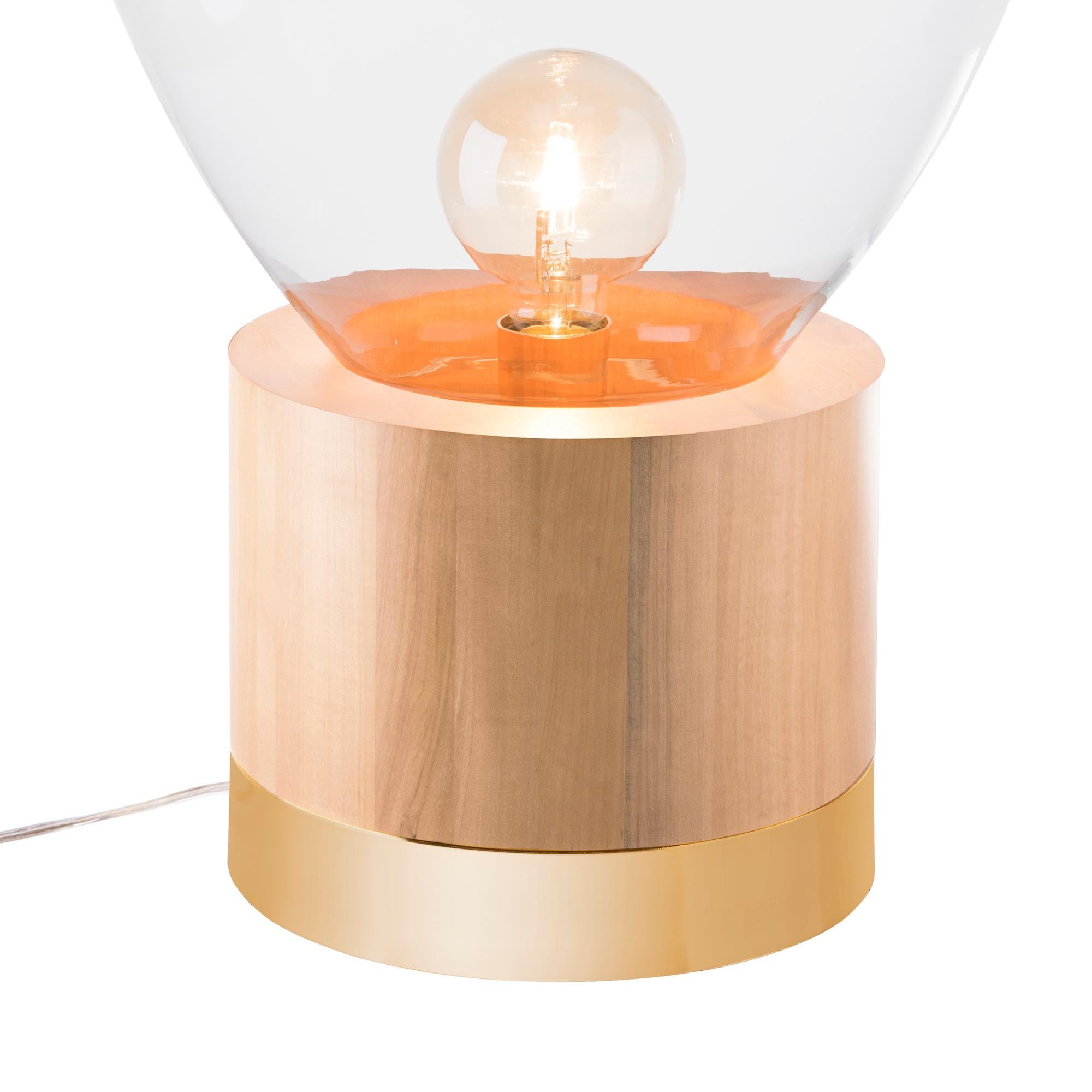 Contemporary Table Lamp Lampadari #6, Brazilian Wood, Metal and Glass For Sale