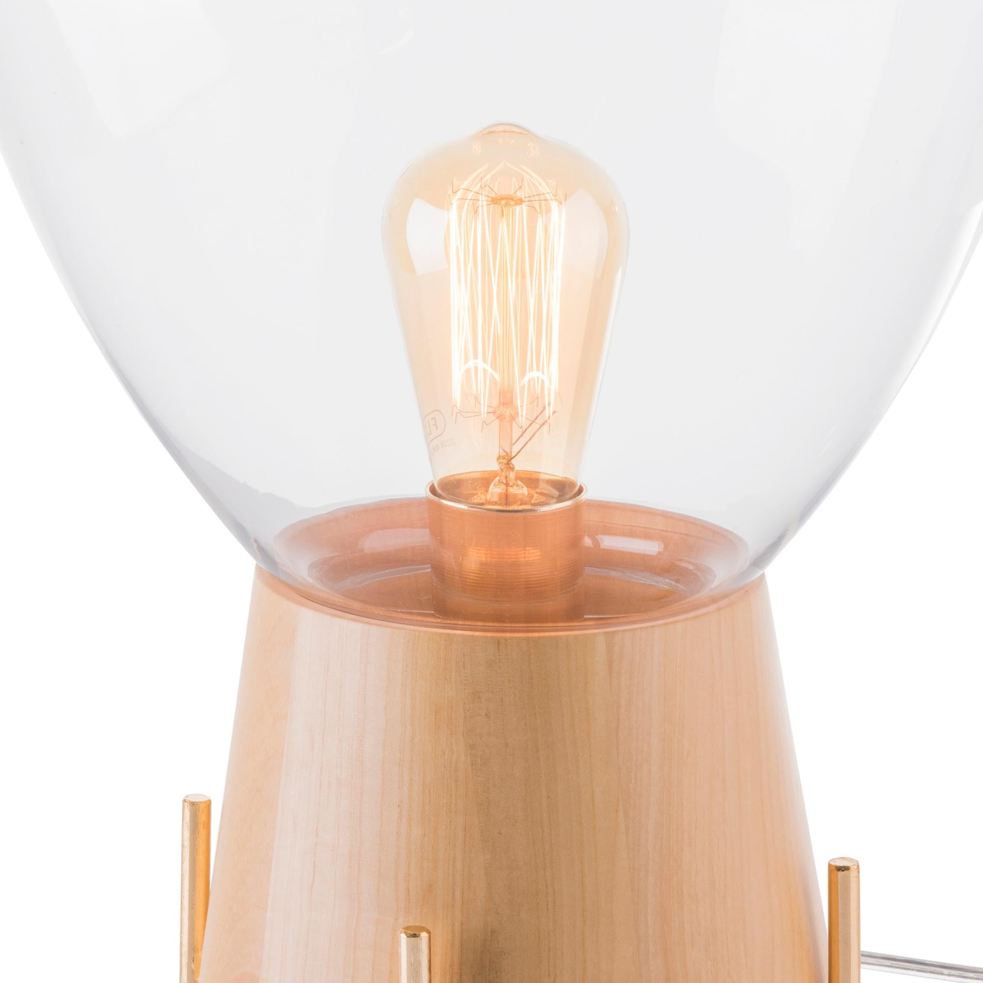Table Lamp Lampadari #3, Brazilian Wood, Metal and Glass In New Condition For Sale In Bento Goncalves, Rio Grande do Sul