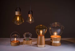 Pendant Lampadari Small Cupola, Brazilian Wood, Metal, Leather and Glass