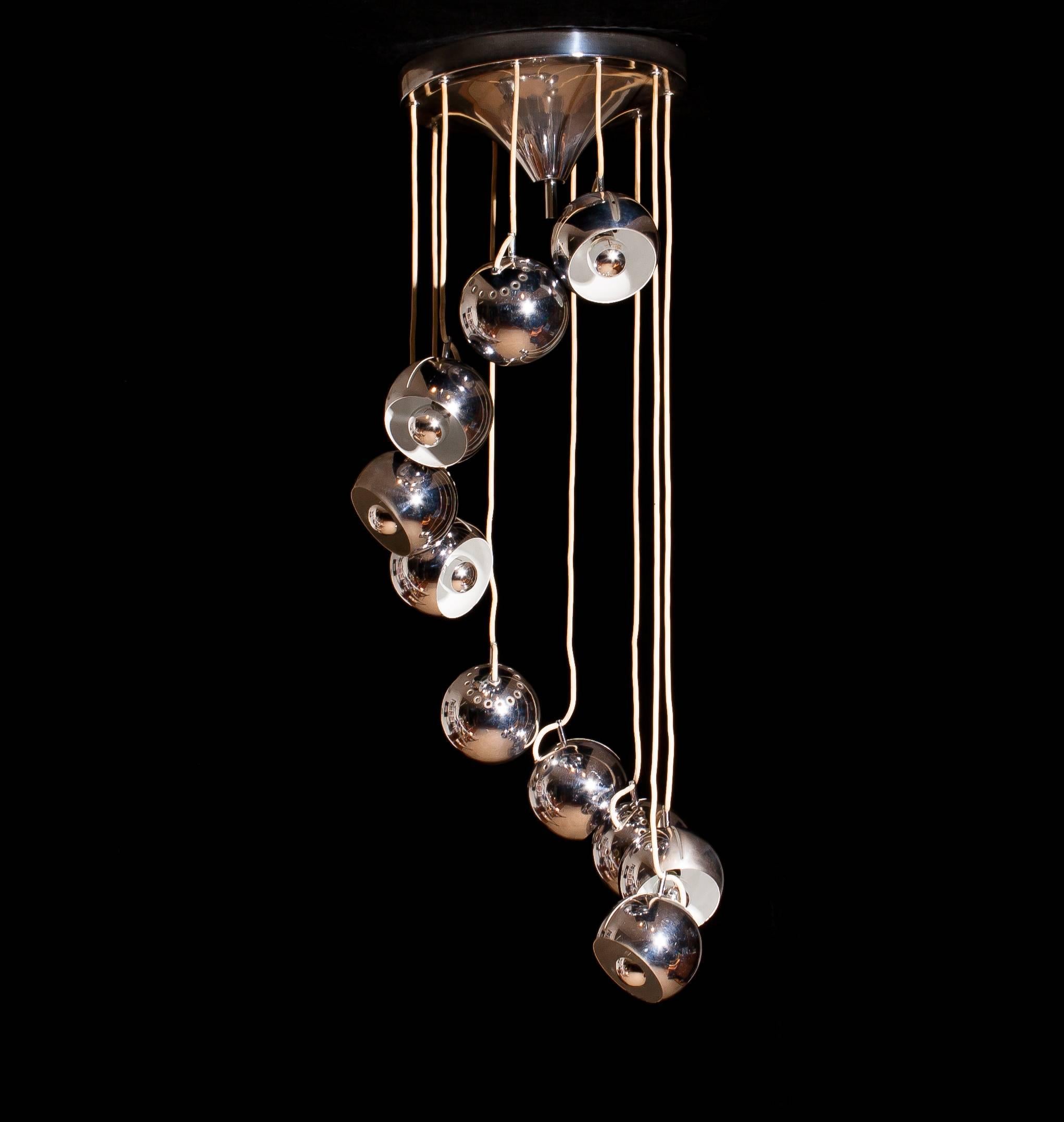 Lampadari Reggiani Chromed Waterfall Chandelier with Ten Adjustable Globes 2